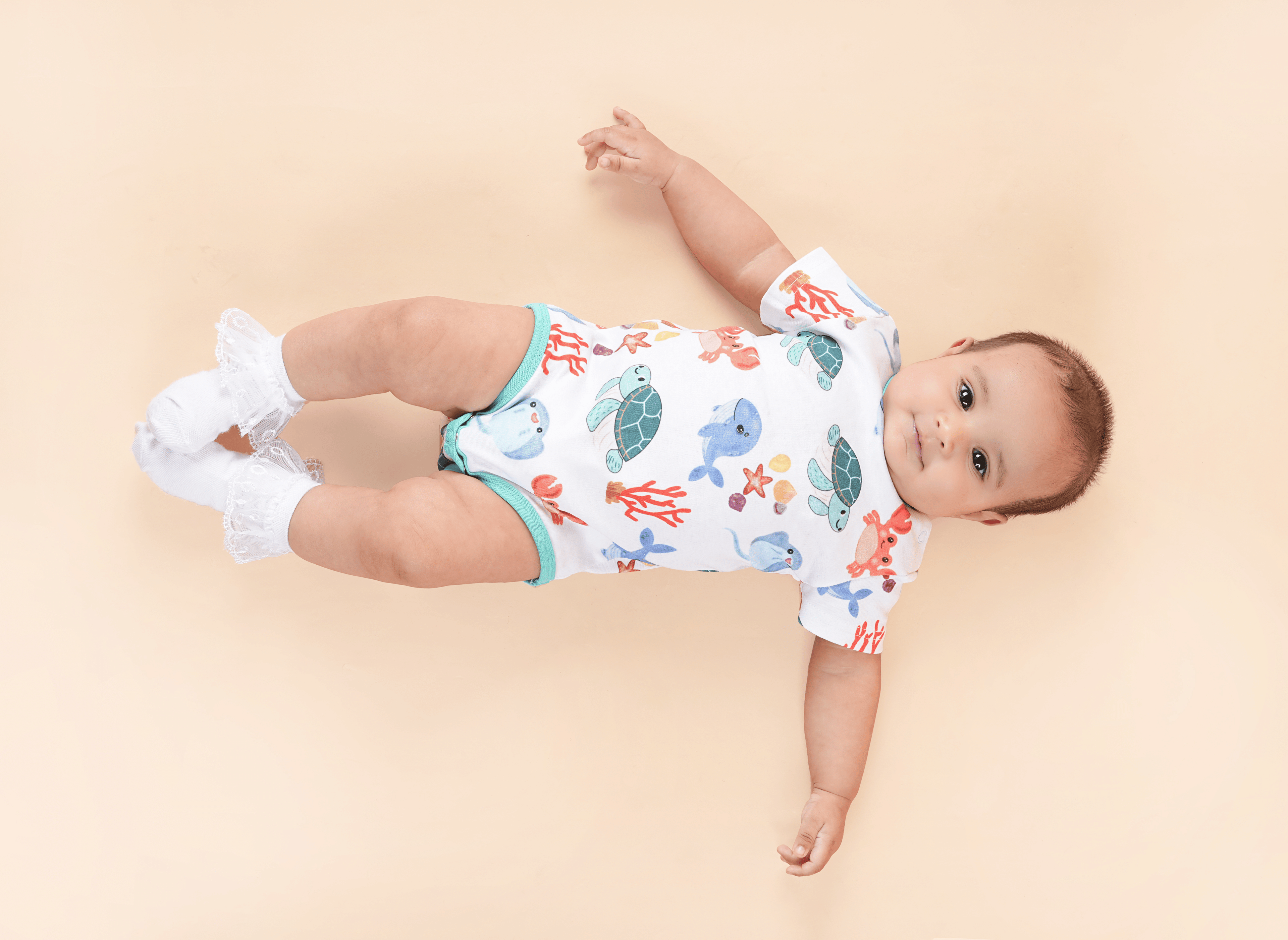Teddytot Interlock Ocean Life Creatures  Digital Print Organic Cotton Onesie
