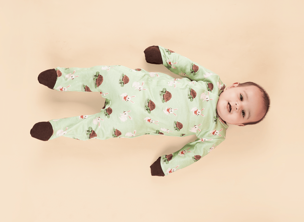 Teddytot Interlock Turtle Bunny Digital Print Organic Cotton Romper + Sleepsuit