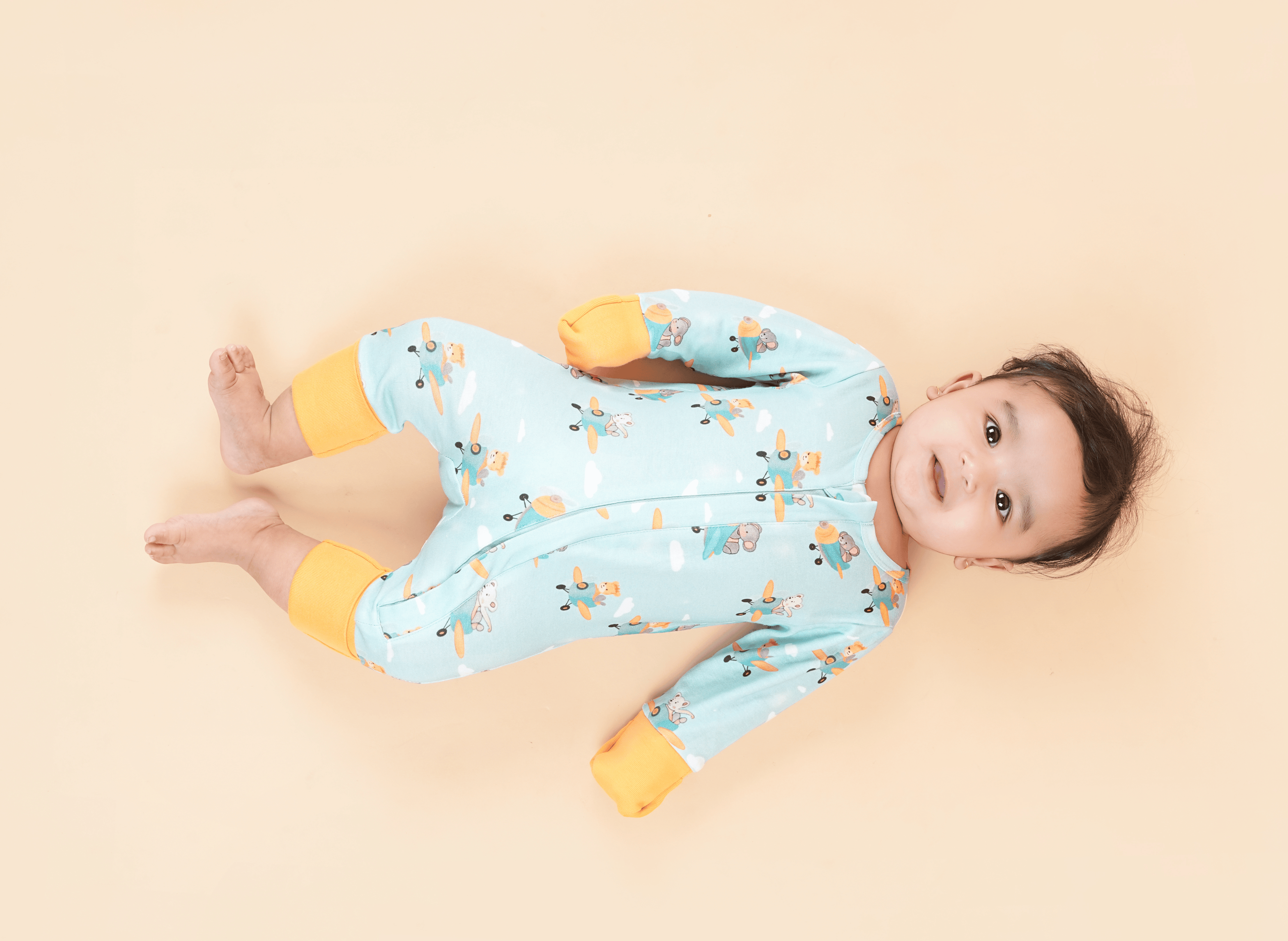 Teddytot Interlock Airplane Pattern Digital Print Organic Cotton Romper