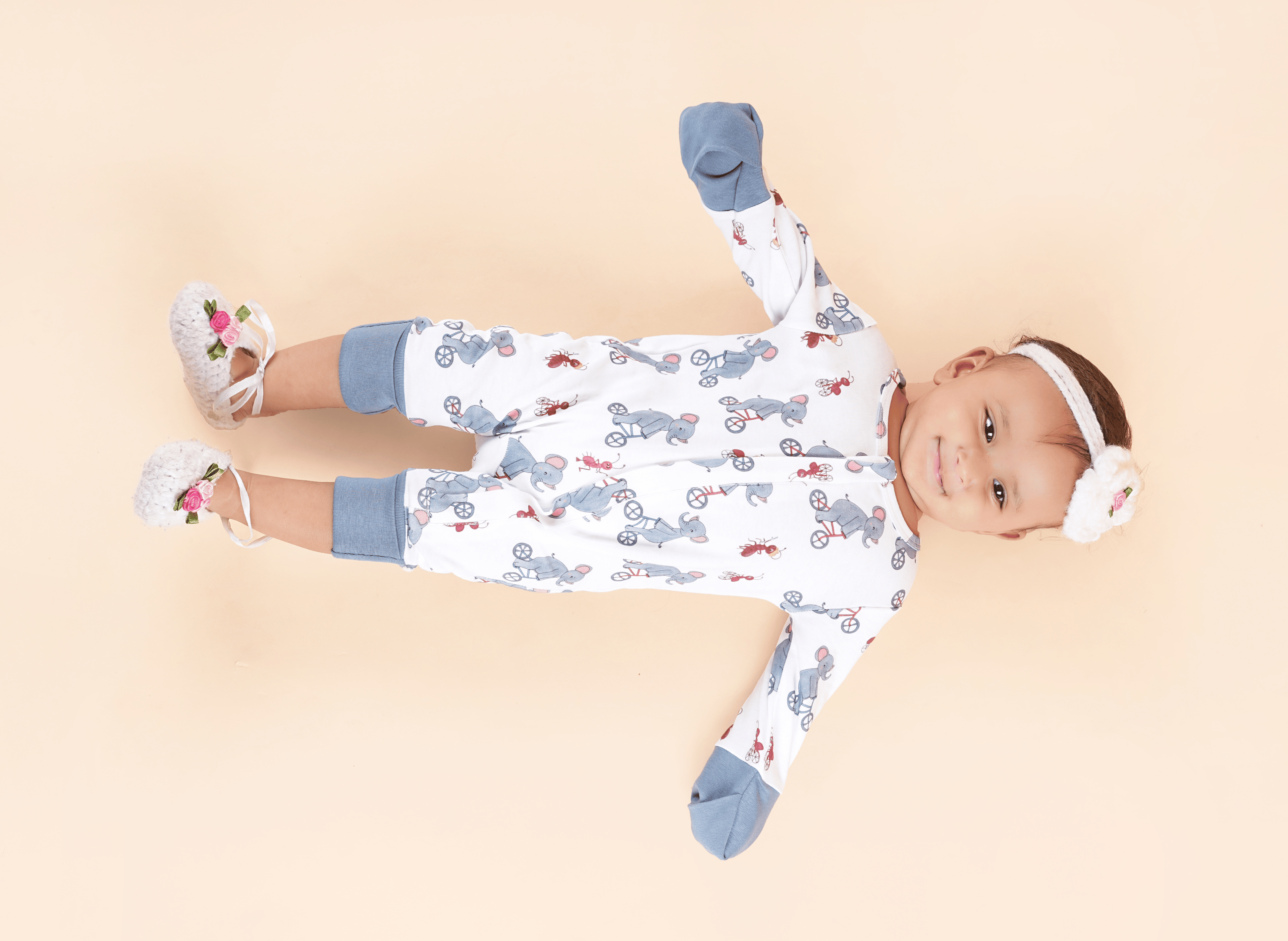 Teddytot Interlock Elephant Print Digital Print Organic Cotton Romper