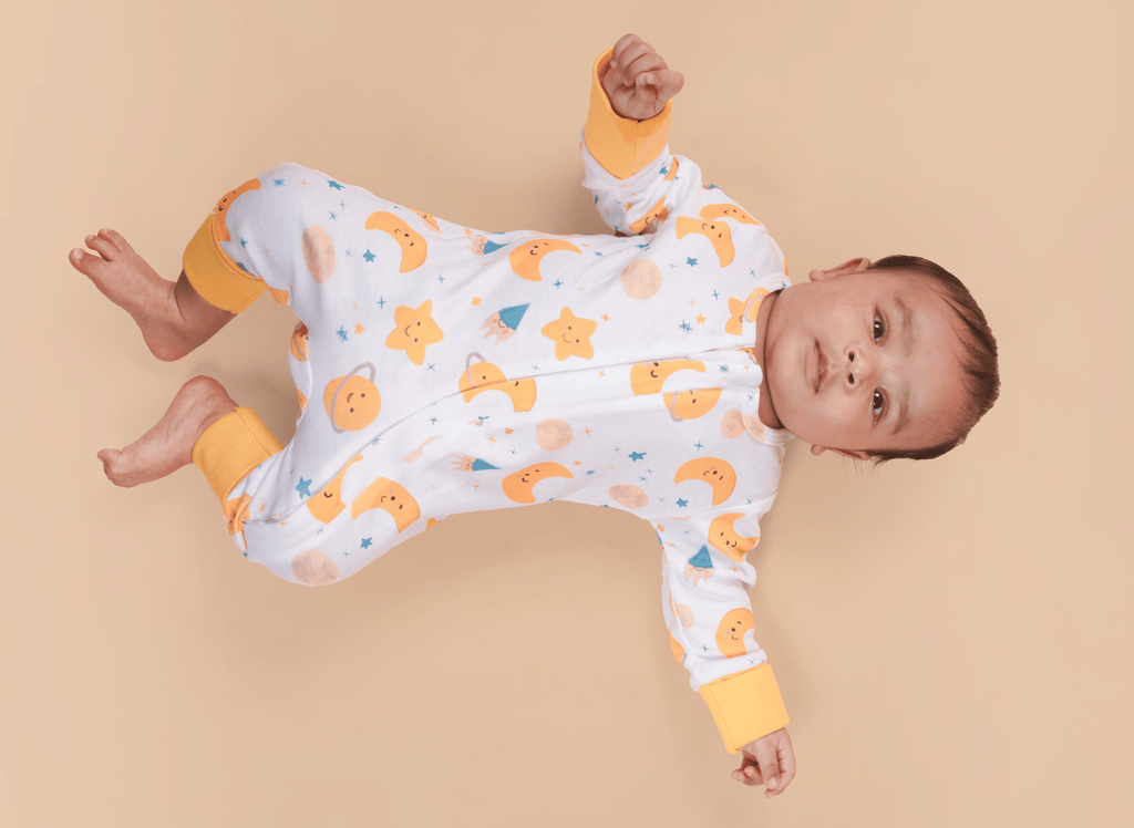 Teddytot Interlock Star Moon Print Organic Cotton Romper
