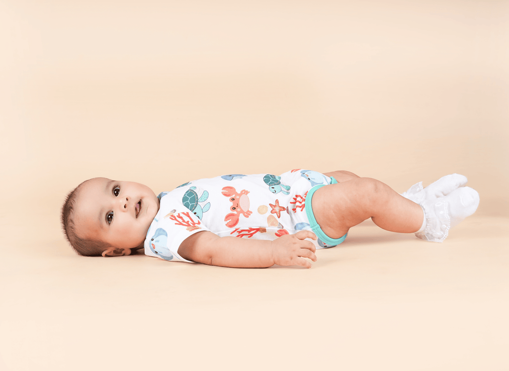 Teddytot Interlock Ocean Life Creatures  Digital Print Organic Cotton Onesie