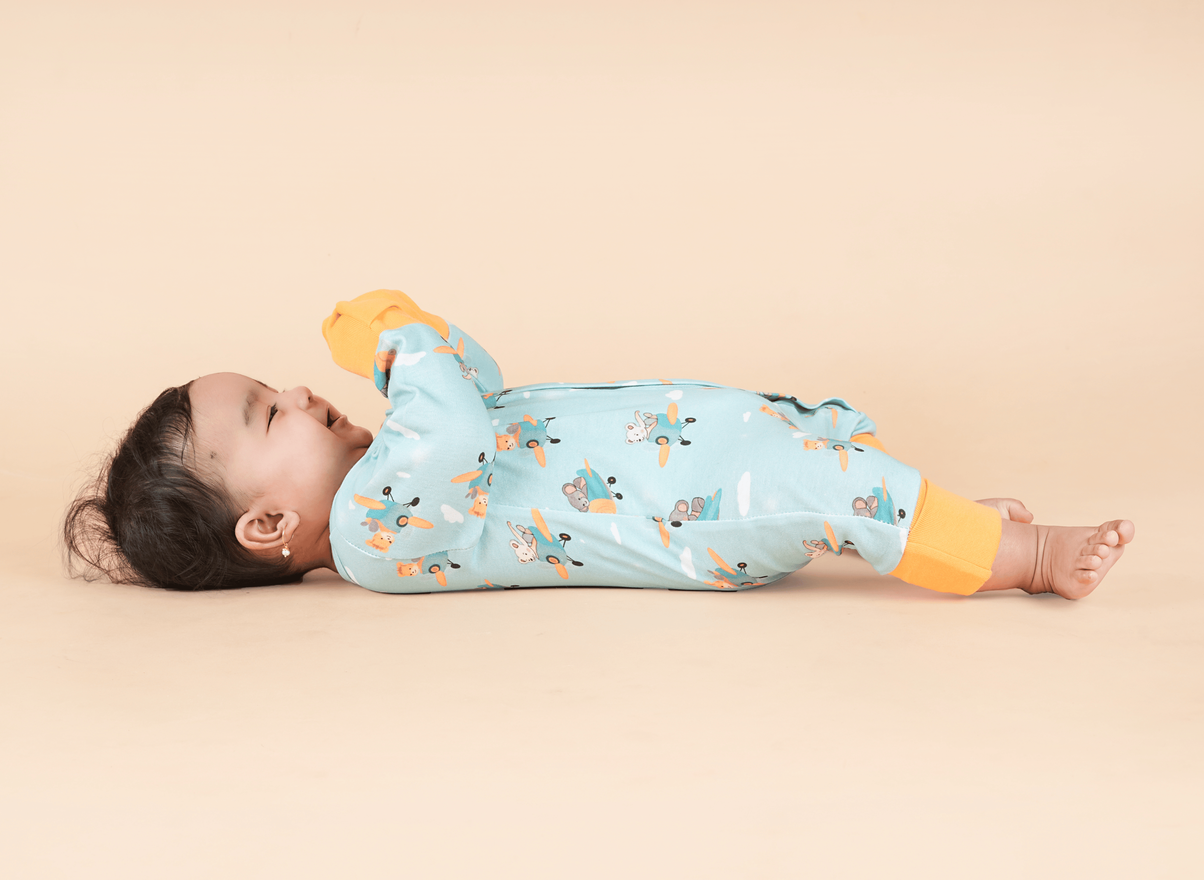 Teddytot Interlock Airplane Pattern Digital Print Organic Cotton Romper