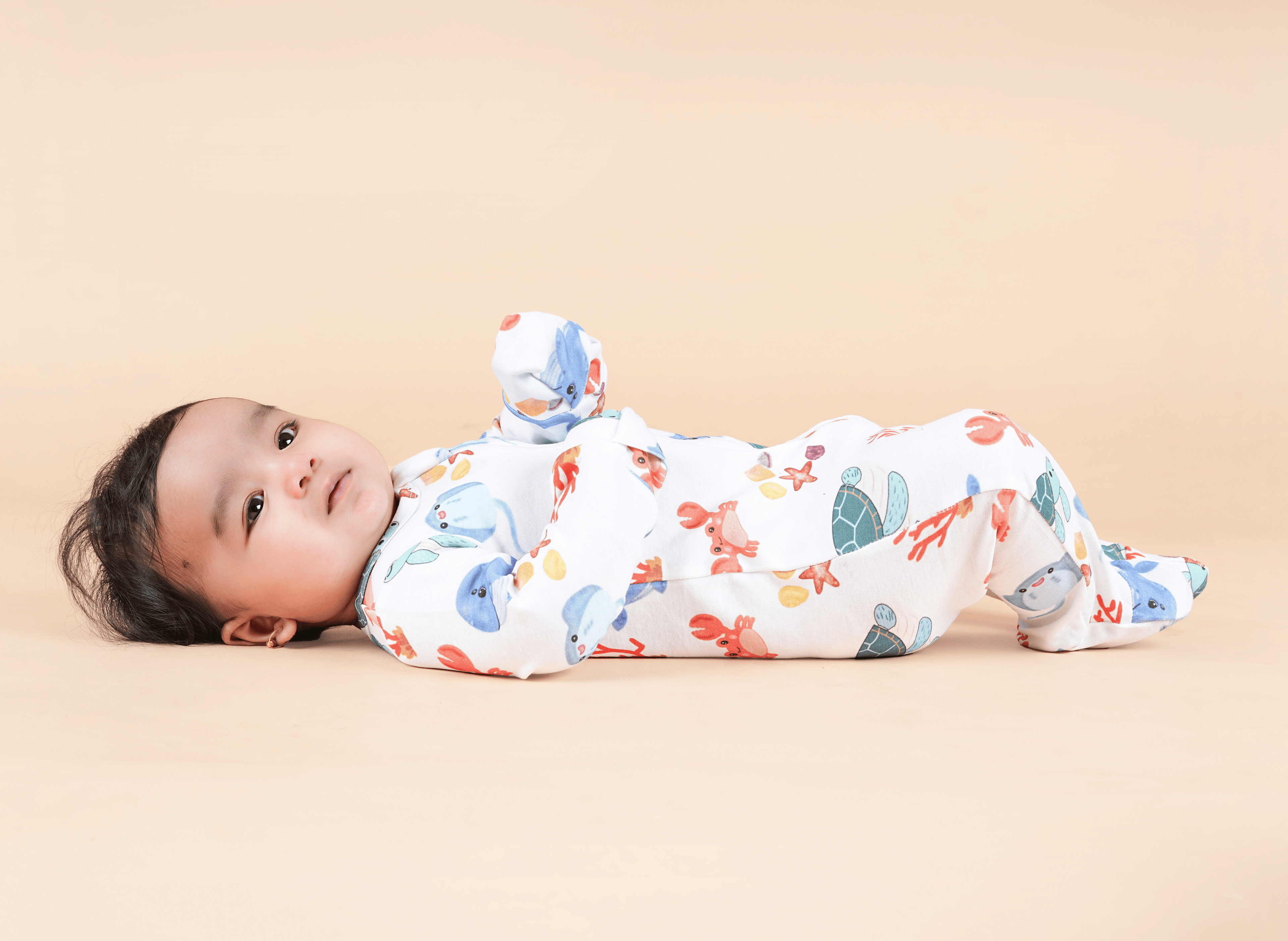 Teddytot Interlock Ocean Life Creatures Digital Print Organic Cotton Romper + Sleepsuit