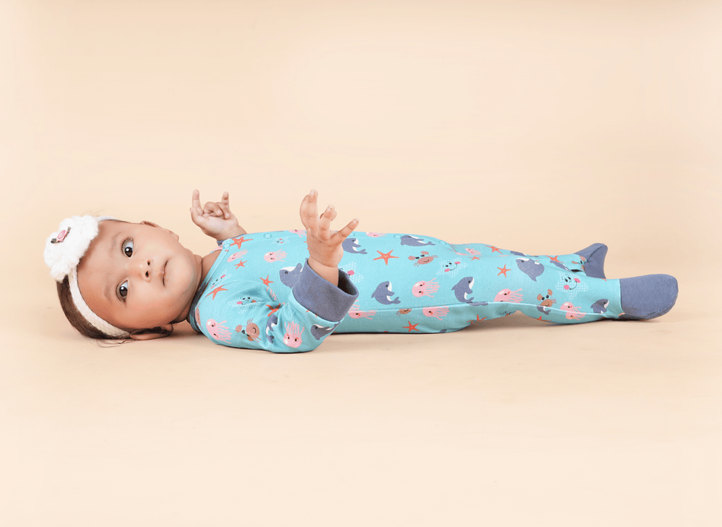 Teddytot Sea Life Print Organic Cotton Footed Romper + Sleepsuit