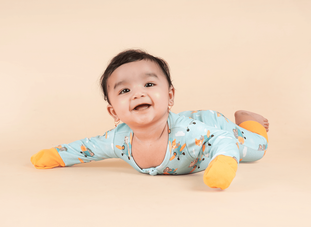 Teddytot Interlock Airplane Pattern Digital Print Organic Cotton Romper