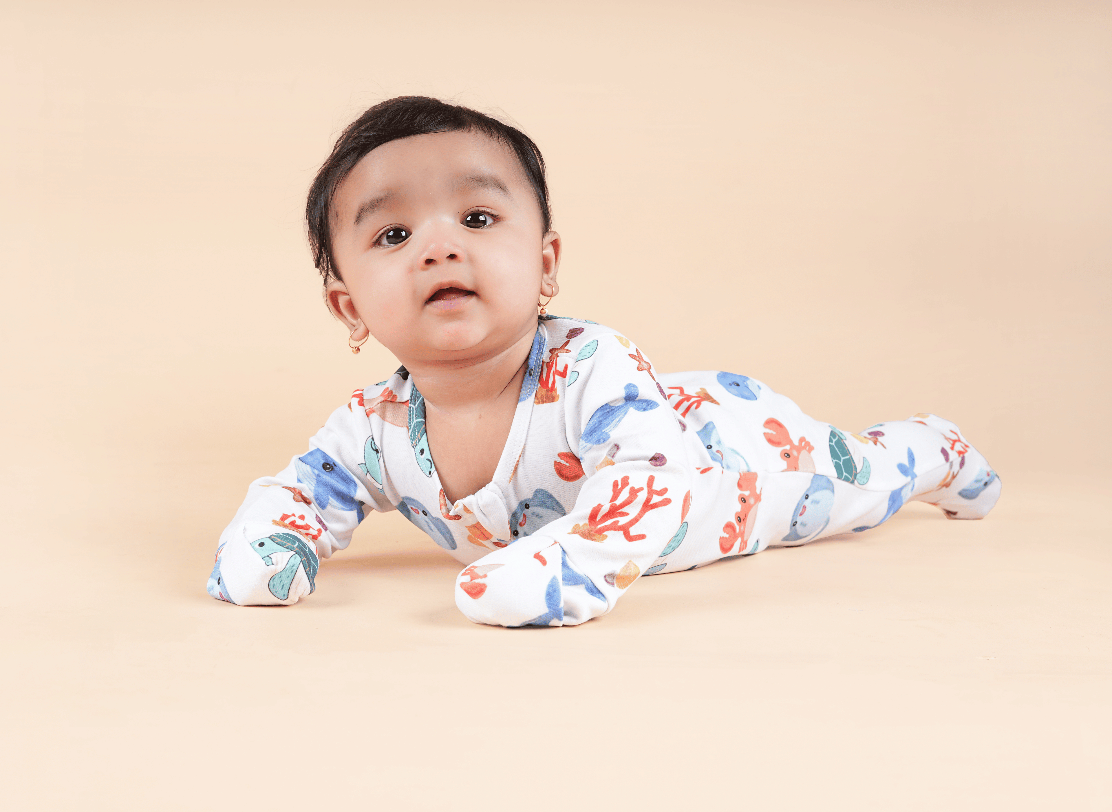 Teddytot Interlock Ocean Life Creatures Digital Print Organic Cotton Romper + Sleepsuit