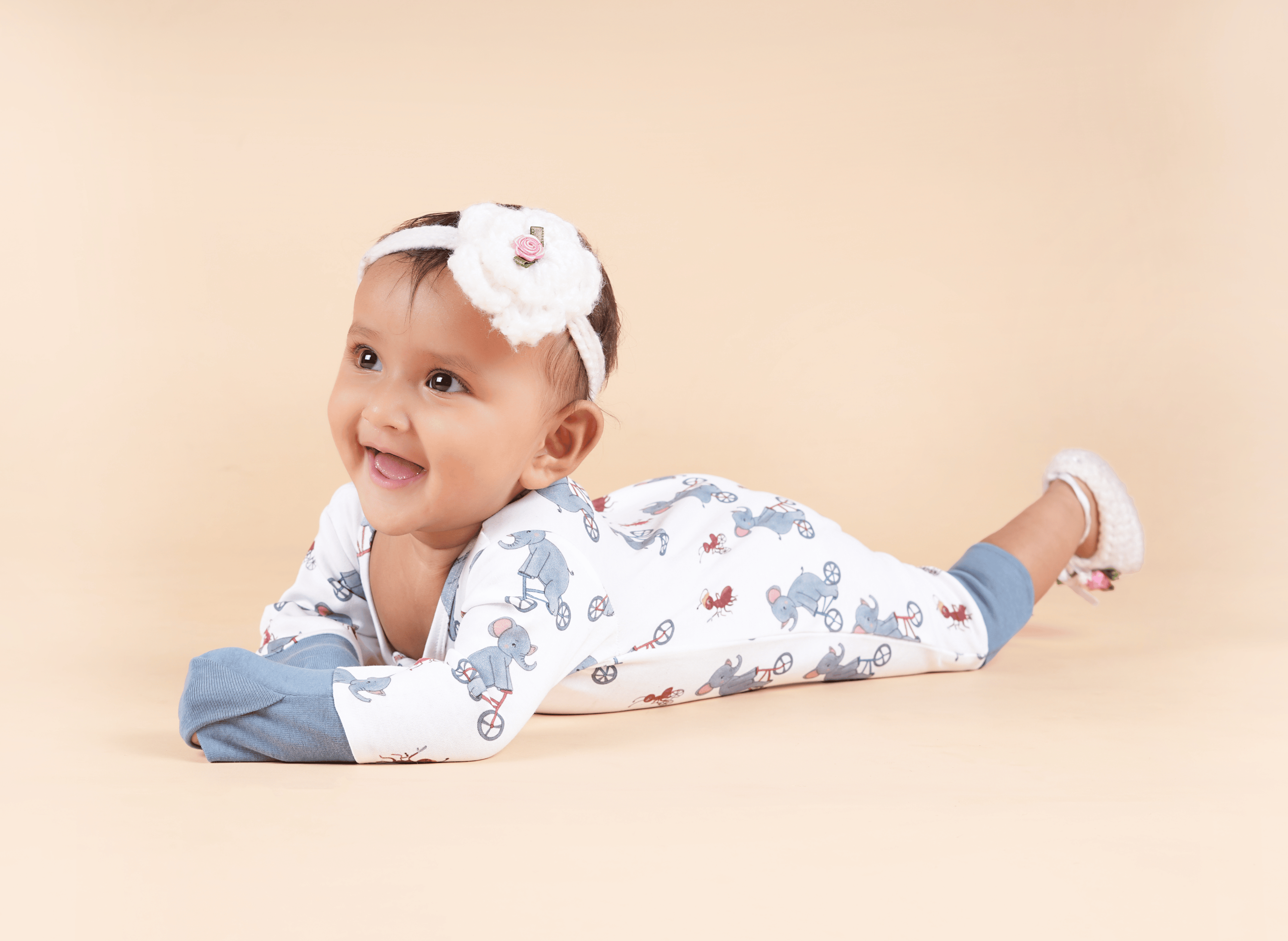 Teddytot Interlock Elephant Print Digital Print Organic Cotton Romper