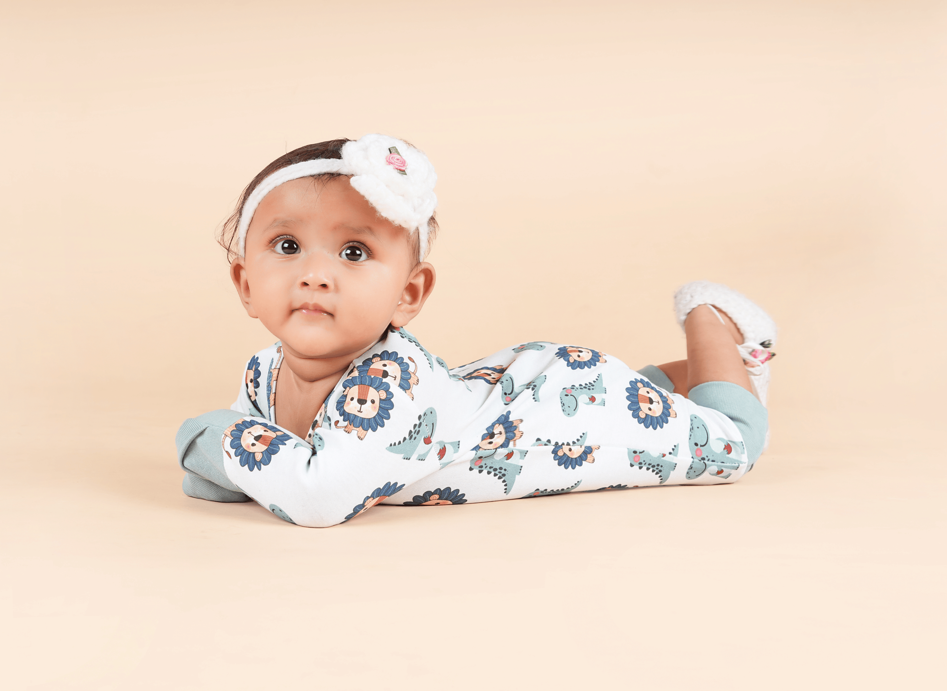 Teddytot Interlock Lion Print Organic Cotton Romper