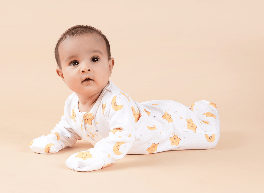 Teddytot Interlock Star Moon Digital Print Organic Cotton Romper + Sleepsuit