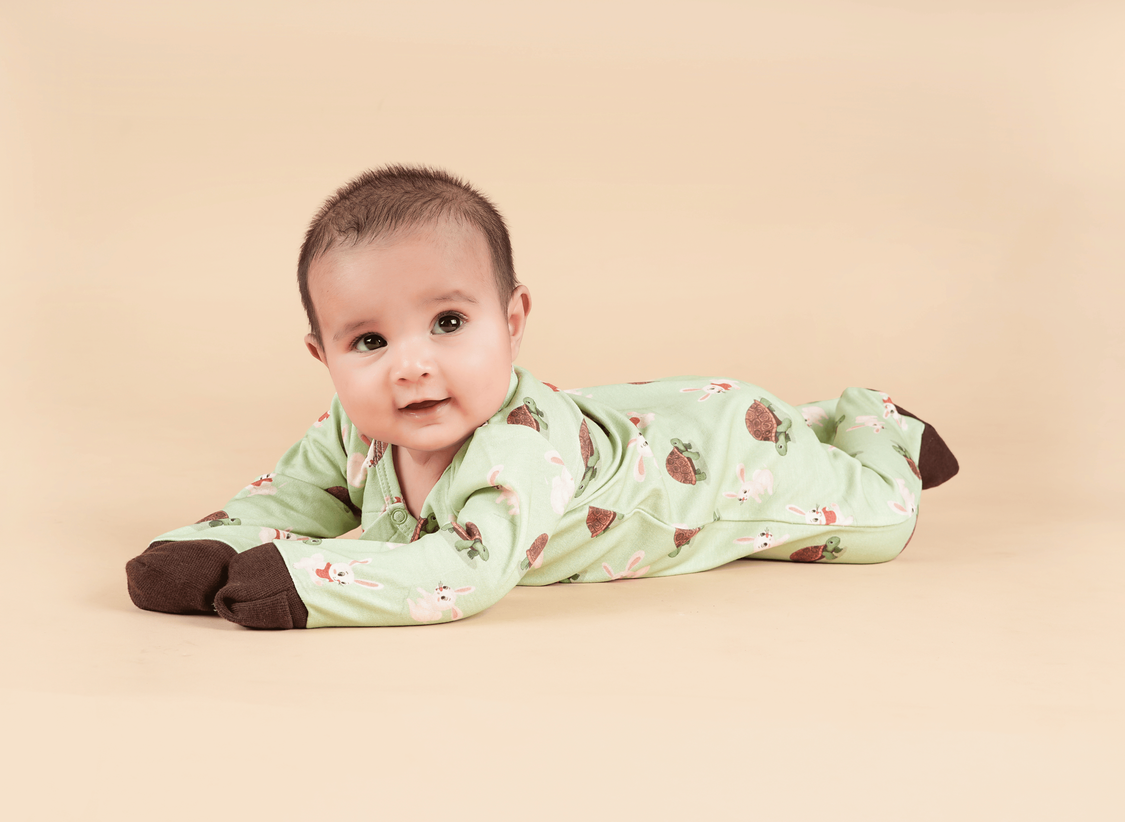 Teddytot Interlock Turtle Bunny Digital Print Organic Cotton Romper + Sleepsuit