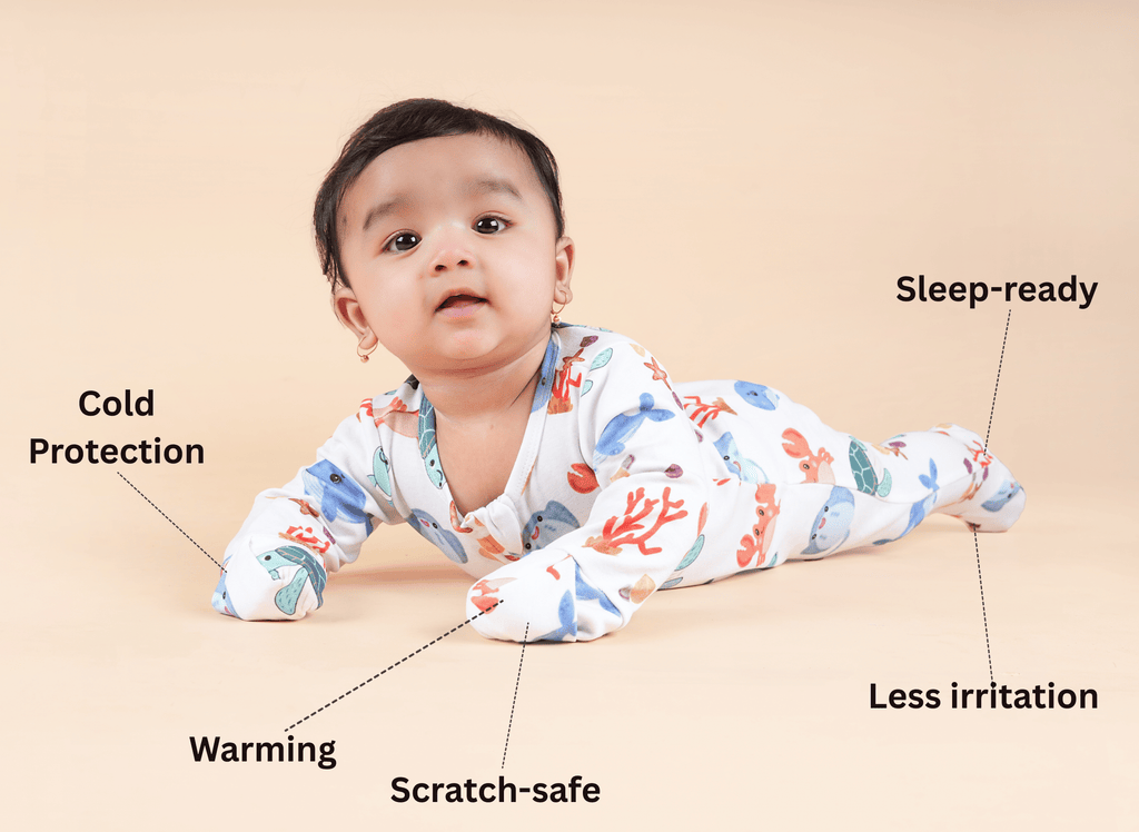 Teddytot Interlock Ocean Life Creatures Digital Print Organic Cotton Romper + Sleepsuit